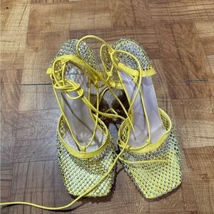 Yellow Rhinestone Lace-Up Heels